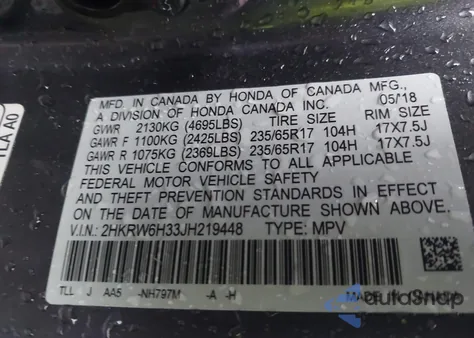 2018 Honda Cr-V Lx из США, поврежденный, VIN 2HKRW6H33JH219448